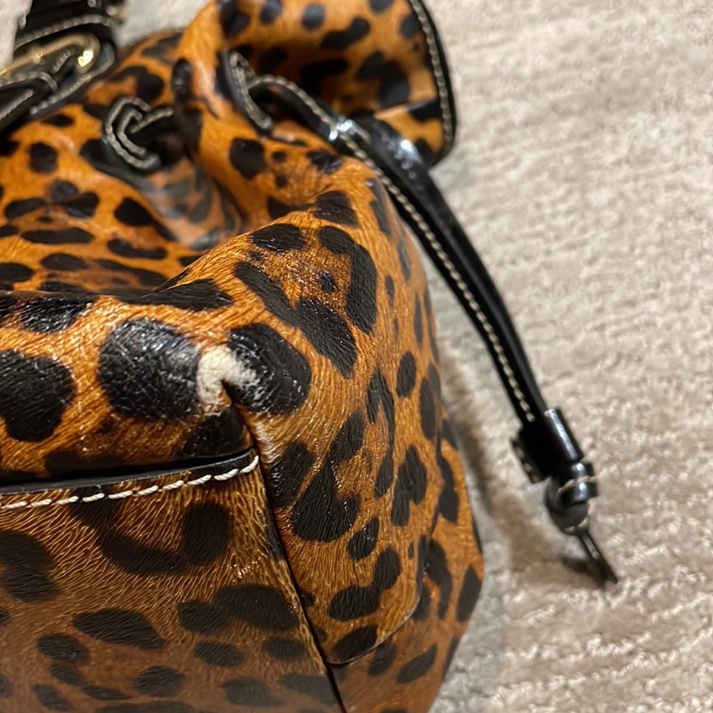 Dooney & Bourke Leopard Print Tote with Black Trim and Red Interior - Picture 8 of 9